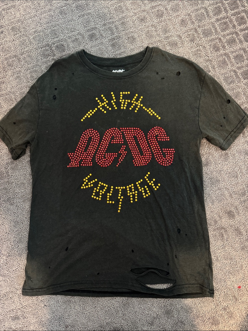 ACDC Graphic Studded Band Tee in Black with Red & Gold